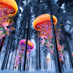 Electric Jellyfish Worlds in  a Forest Winter Edition