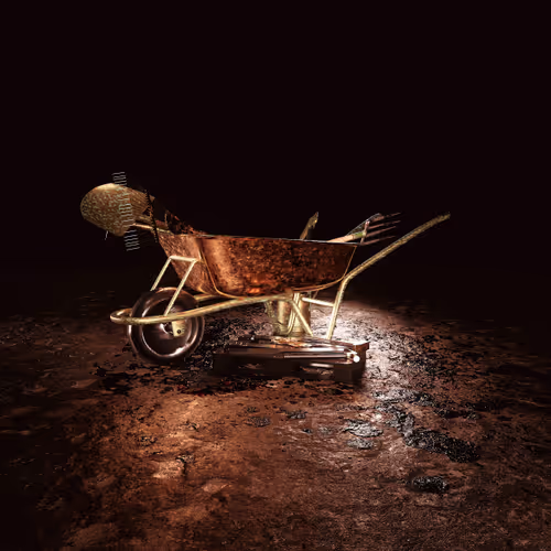 Copper Wheelbarrow with Tools