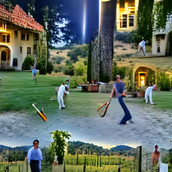 Playing backyard cricket with my friends at a beautiful estate we rented in wine country.