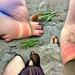 Bare feet and sunburn around the beach.