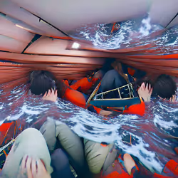 I was trapped under the boat and became dizzy with panic.