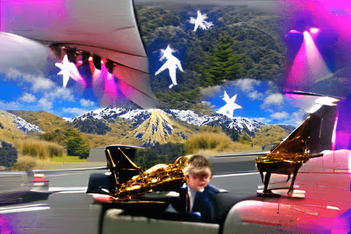 My Dad flying through the NZ mountains with the Oscar Peterson Trio.