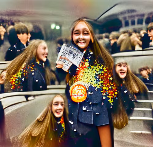 Mum going to her first Beatles concert in London, she was one of those hysterical young ladies in a massive crowd.