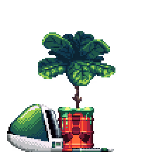Fiddle-Leaf Fig in Radioactive Waste pot with iMac