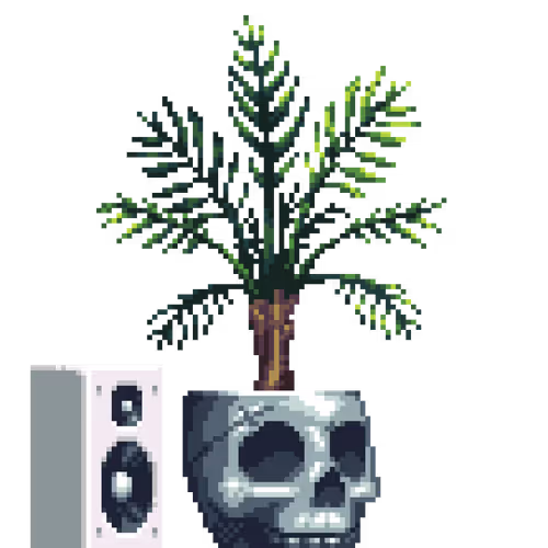 Areca Palm in Metal Skull pot with Speaker