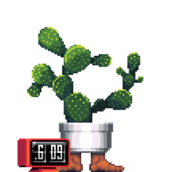 Bunny Ears Cactus in Feet pot with Flip Clock