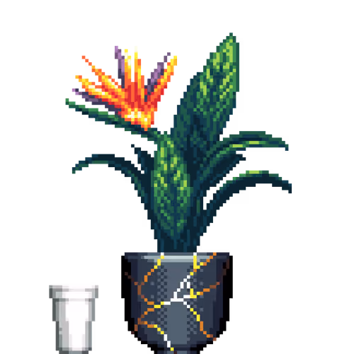 Bird of Paradise in Kintsugi pot with Styrofoam Cup