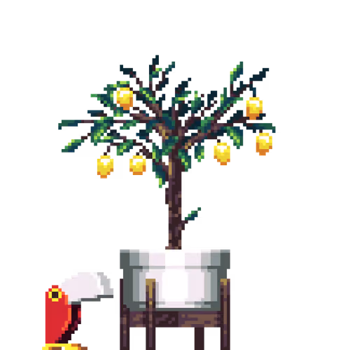Lemon Tree in Elevated Wood pot with Toucan Lamp