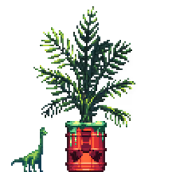 Areca Palm in Radioactive Waste pot with Toy Dinosaur