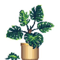 Monstera in Large Pinstripe pot with Toy Dinosaur