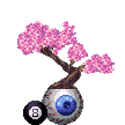 Cherry Bonsai in Eyeball pot with 8 Ball