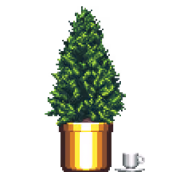 Cedar Pine in Large Gold pot with Demitasse