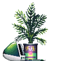 Areca Palm in Eggplant Soup pot with iMac