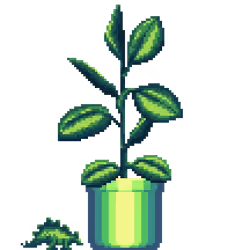 Rubber Plant in Large Neon pot with Toy Dinosaur