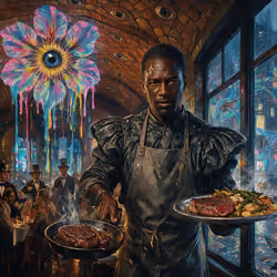 Sekou Toure, a bartender under a vaulted tile ceiling at rush hour #6774