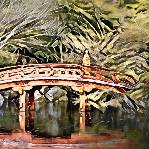 Geisha over a bridge
