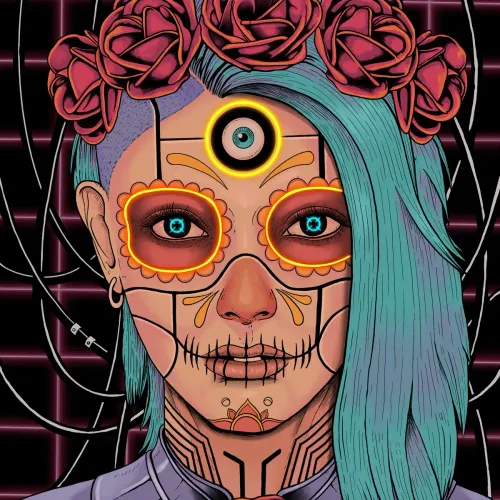 Cyberpunk sugar skull
