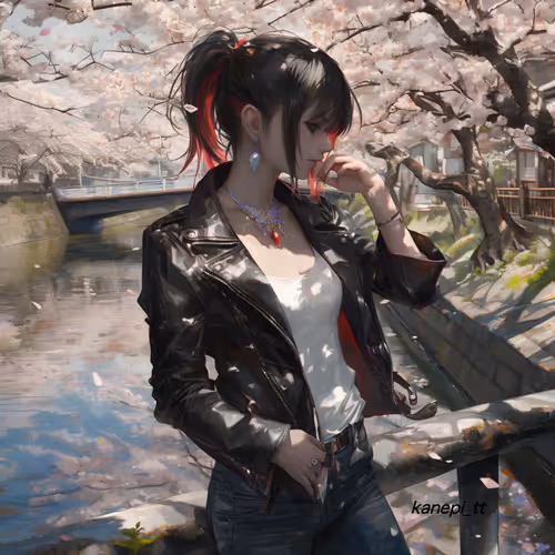 Cherry blossom trees along the river