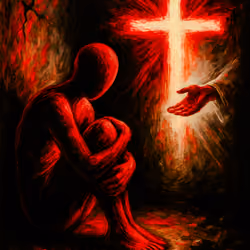 "The Faceless Figure and the Cross"