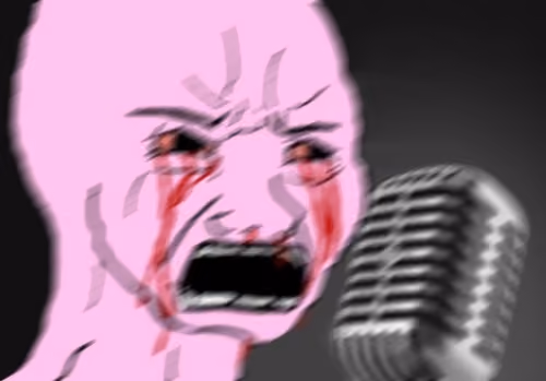 pink wojak singing microphone