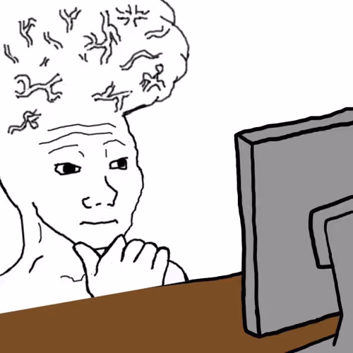 wojak big brain thinking on computer