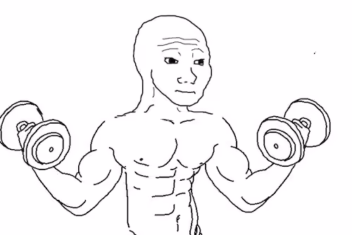 wojak lifting weights curls