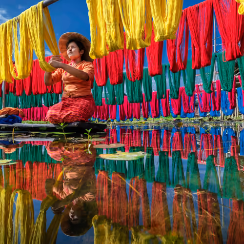 Drying Colorful Cotton Threads