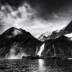 Milford Sound Waterfall in Black and White #0945