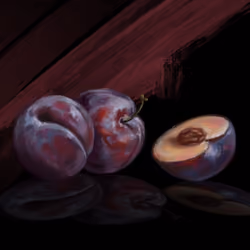 Plums on black