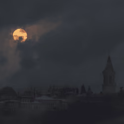 The  moon, clouds and palace