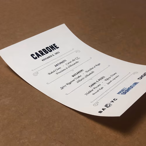 Physical Carbone "Boring Charity Dinner" Menu (unlockable claim instructions) 