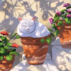 002 - Whate plant pot cats