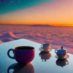 Cup of tea at sunset