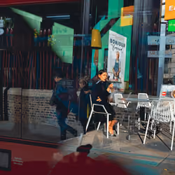 Outdoor Eating and London Bus reflection