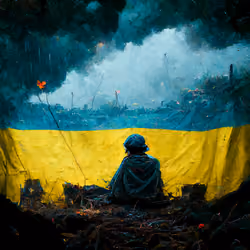 Ukrainian Soldier resting on the battlefield
