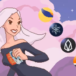 Spining Gif Crypto Coins - Terra Luna, Cosmos, EOS, Monero Set 5 - Pink Clouds Spinning Animation (N