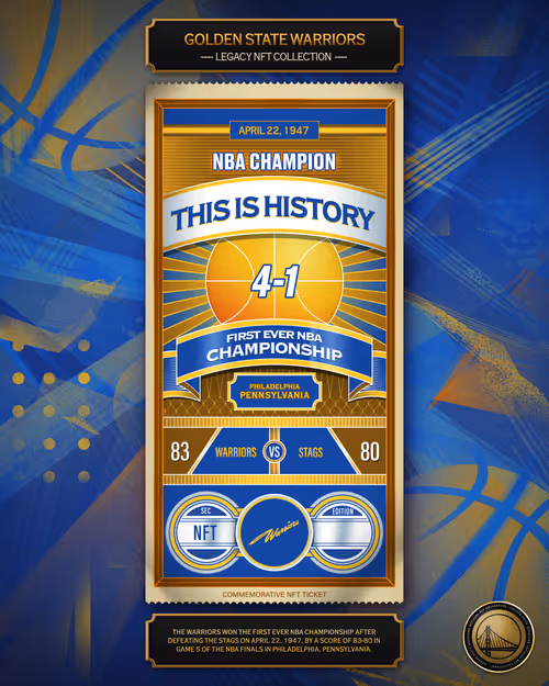 First Ever NBA Championship & Warriors Victory Ticket - 1947 (2/10) 