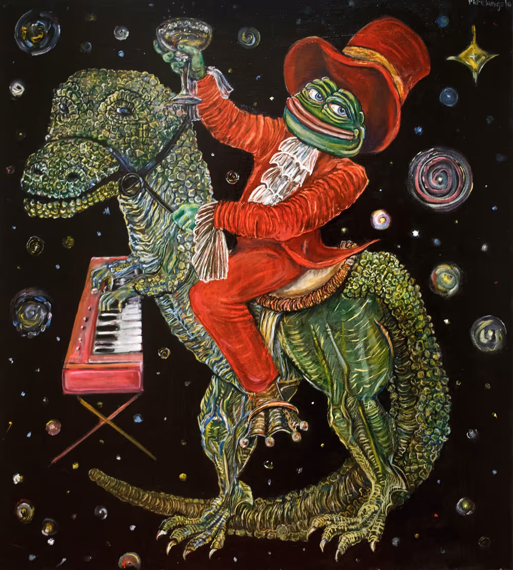 Pepe Riding a T Rex In Space
