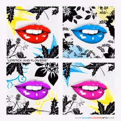 Lipstick and Flowers - Canvas 4 in 1