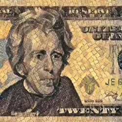 Twenty Dollars in mosaic.