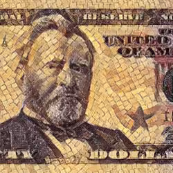 Fifty Dollars in mosaic.