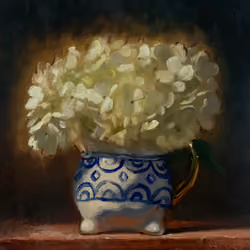 Hydrangea in a Creamer w/Gold Handle