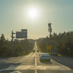 Sunset on the road