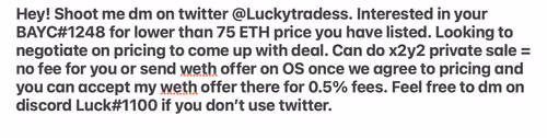Message Luckytradess on twitter for your ape 1248 price negotiation