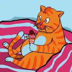 The fat orange cat and ice cream.