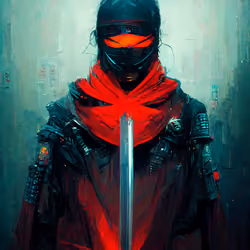 Ninja In Red Armour Cyberpunk