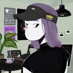 She is in the living room, Wearing her favorite visor - ni