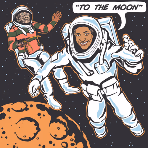 “To The Moon with Dr. Sian Proctor” in Tangerine Tango with Gold Blades