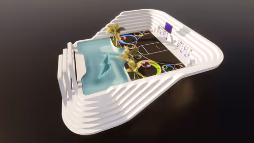 Archilab - Rooftop basketball court for RTFKT x oncyber Space Pod