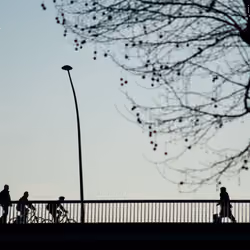 At the bend of a bridge